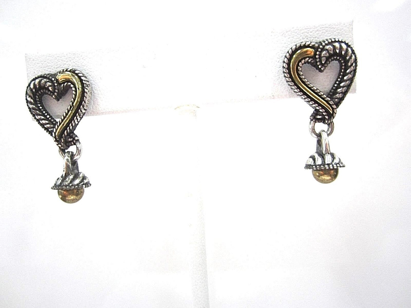 RETIRED Brighton Gold/Silvertone Heart Dangle Ball Pierced Earrings