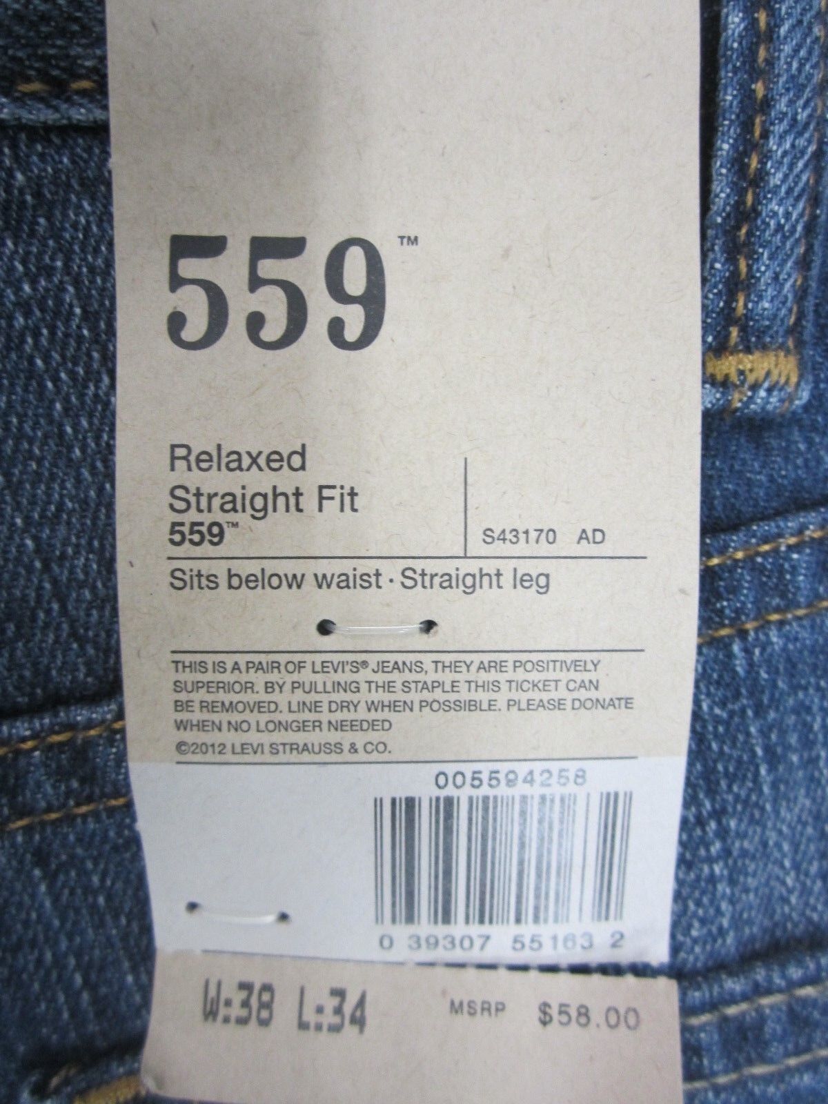 NWT Levi's 559 Men's Relaxed Straight Fit Jeans Medium Blue Wash 005594258