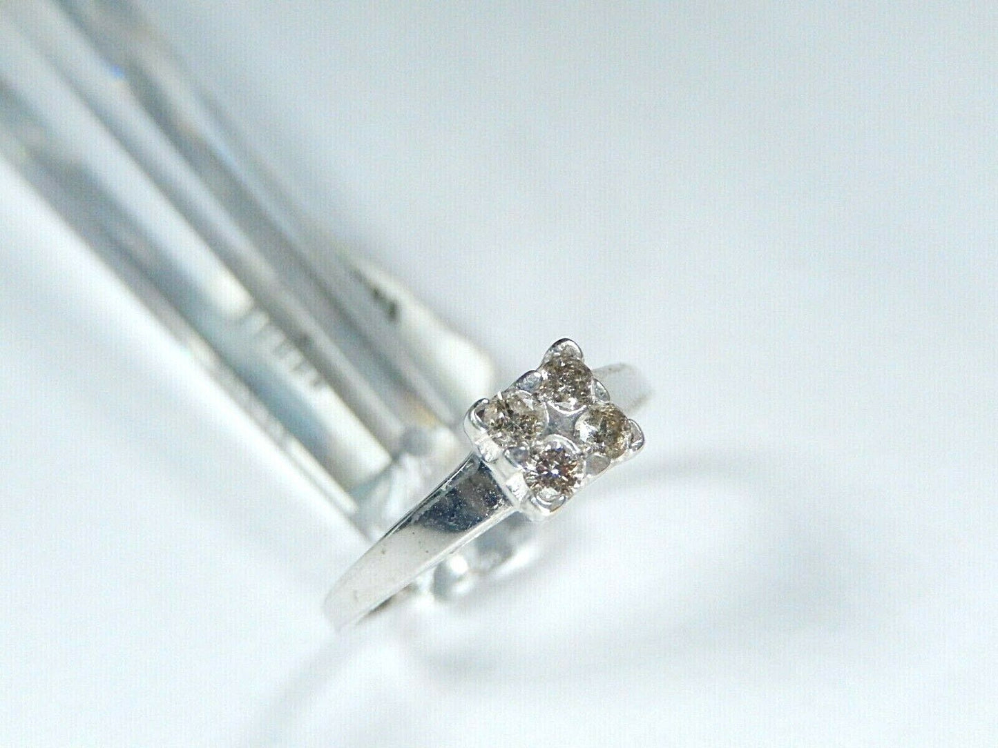 *VINTAGE*  10K White Gold  Four Natural Cognac Diamond Wedding Ring Size 7.25