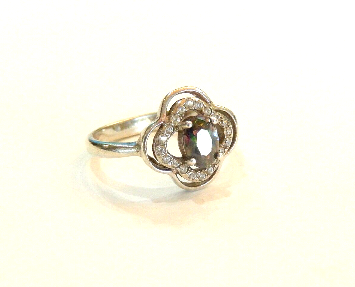 *VINTAGE*  Sterling Silver 925 Oval Mystic Topaz Cz Ring Size 8.25