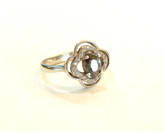 *VINTAGE*  Sterling Silver 925 Oval Mystic Topaz Cz Ring Size 8.25
