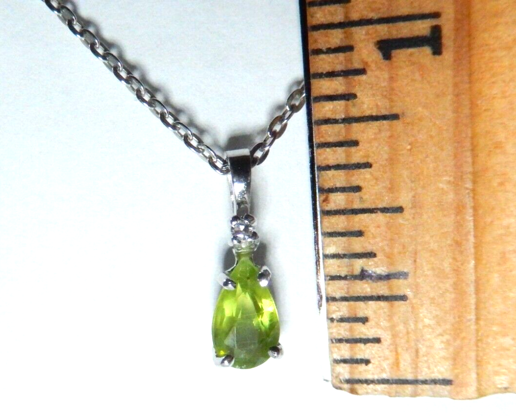 10K White Gold Peridot and Diamond Pendant with 18" Chain