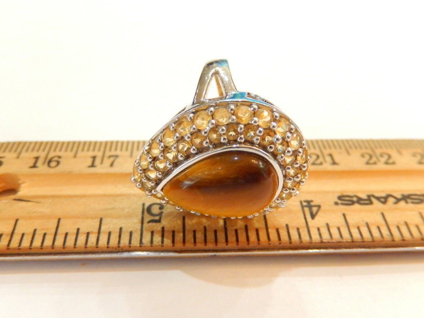 Tiger's Eye & Citrine Sterling Silver STATEMENT Gemstone Ring Size 6.5