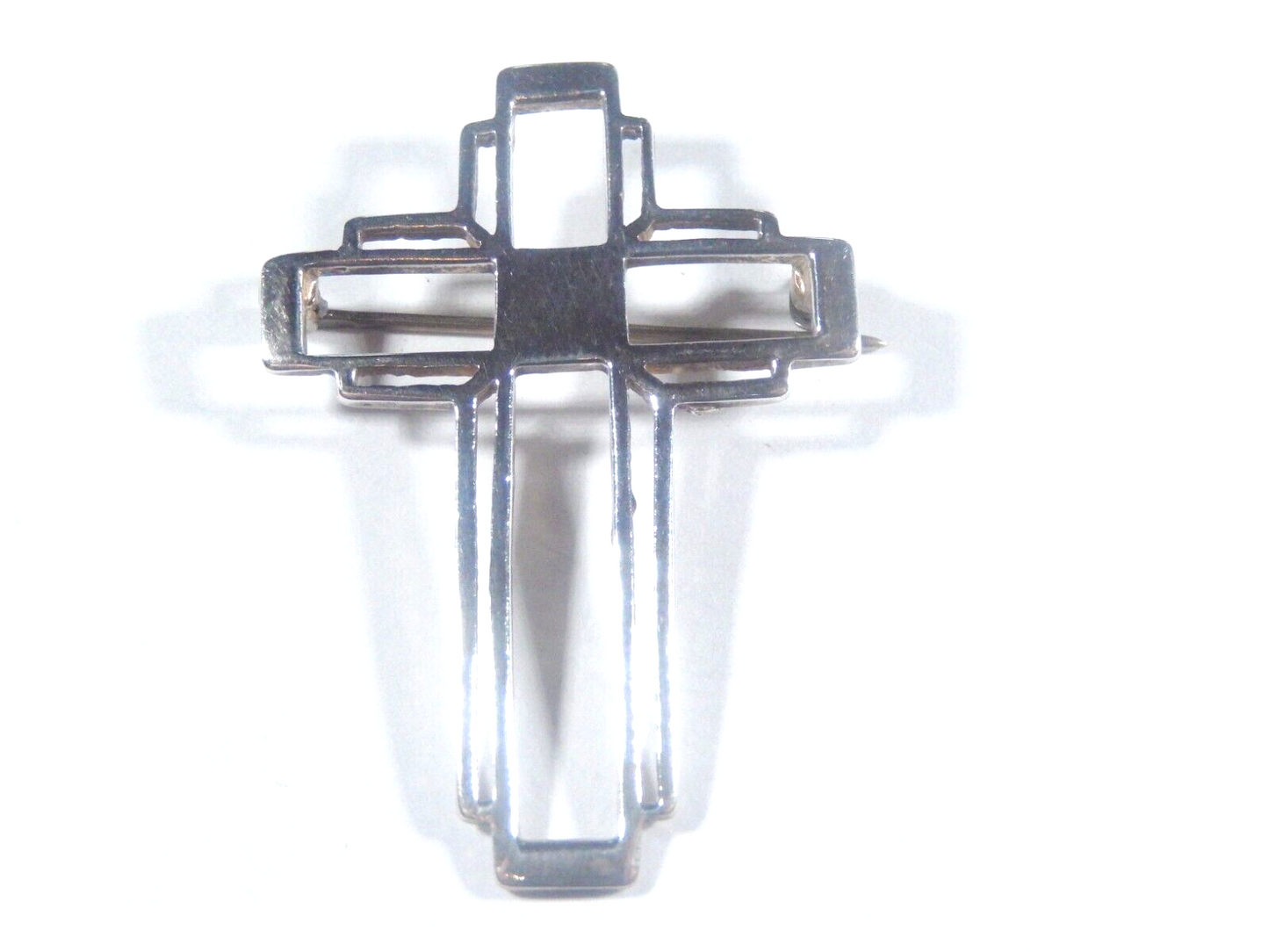 *VINTAGE*  925 Sterling Silver Cut Out  Cross   Brooch Pin