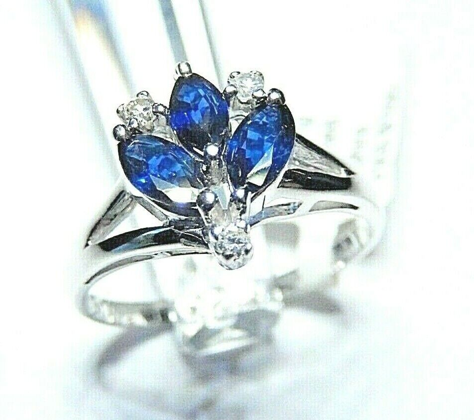 *NWT* 14k White Gold .75CT Marquise Sapphire & Diamond  Ring -Size 8.5