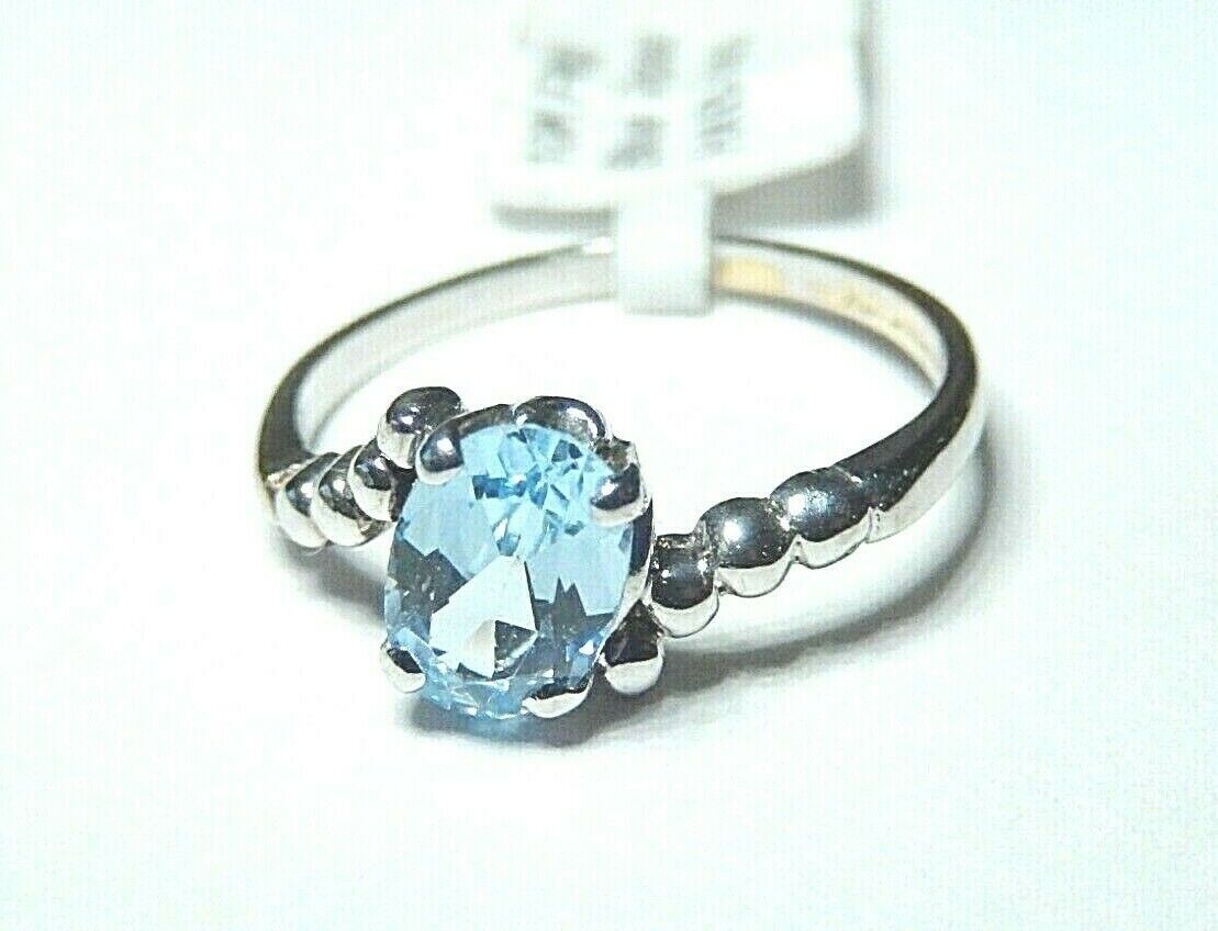 *NWT* 10K White Gold Oval Blue Topaz Solitaire Ring Size 5