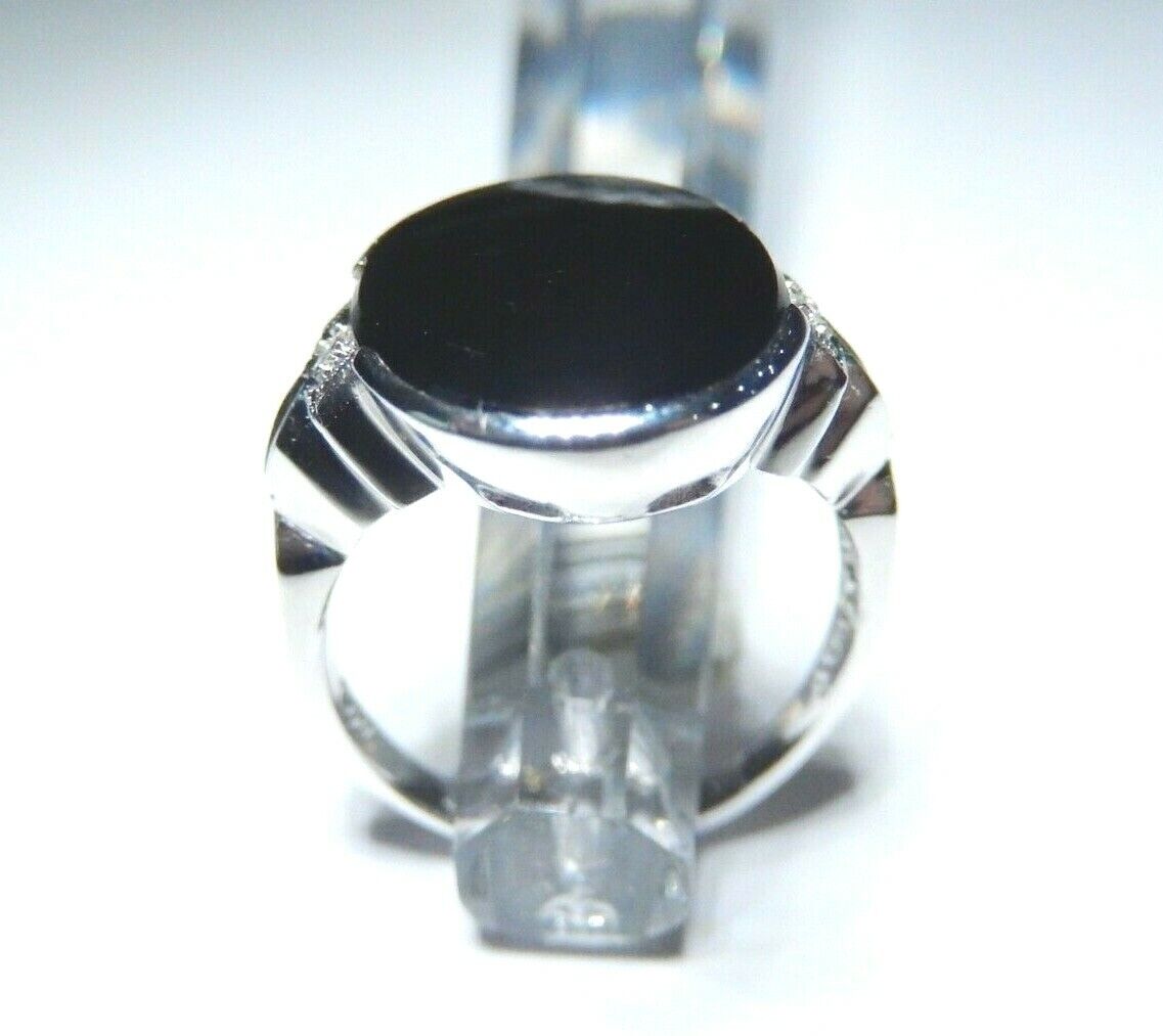 *VINTAGE* 14k White Gold Large 5.00 CT Oval Black Onyx & Diamond Ring Size 6.25