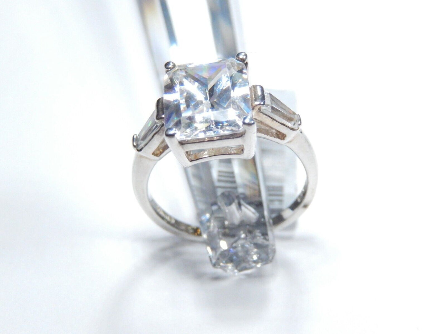 *VINTAGE*  STERLING SILVER 3.0 CT  Solitaire Emerald & Baguette CZ  Ring* SIZE 6