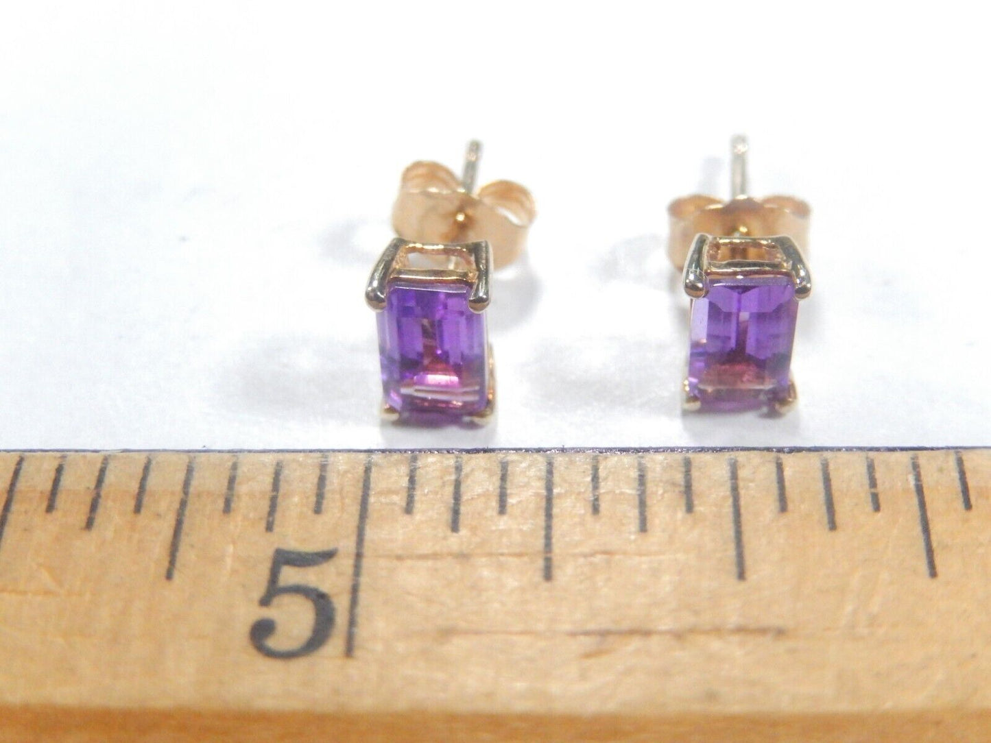 *VINTAGE* 10K Yellow Gold Emerald Cut Royal Purple 1.50CT Amethyst Stud Earrings