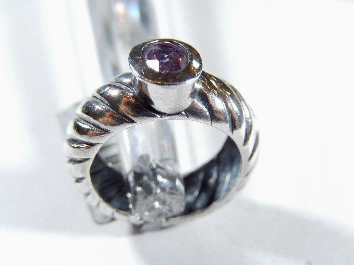 .75CT Oval Amethyst Classic Sterling Silver 8.5mm Wide Twist Band Ring  Size 7