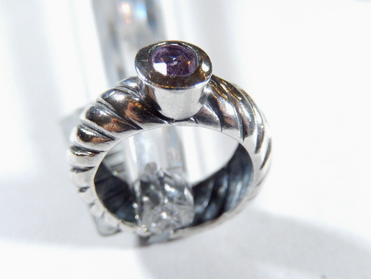 .75CT Oval Amethyst Classic Sterling Silver 8.5mm Wide Twist Band Ring  Size 7