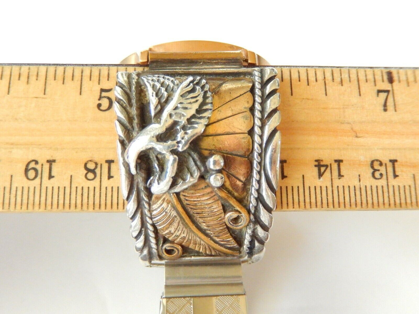 Signed Navajo 14K Gold Sterling Silver Men's Watch Band  w/ MVMT Quartz Watch
