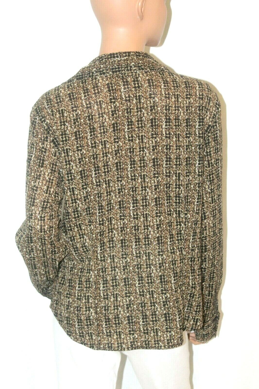 New York & Company Brown/White Button Down Collared Long Sleeve Sheer Top Sz XL