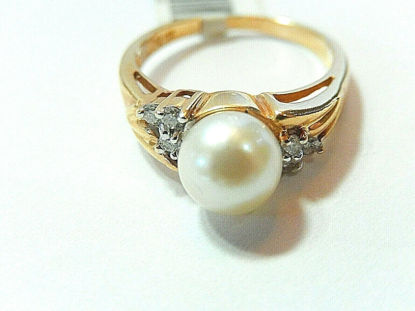 *VINTAGE* 14k Yellow Gold Pearl & Diamond Band Fine Cocktail Ring-Size 6