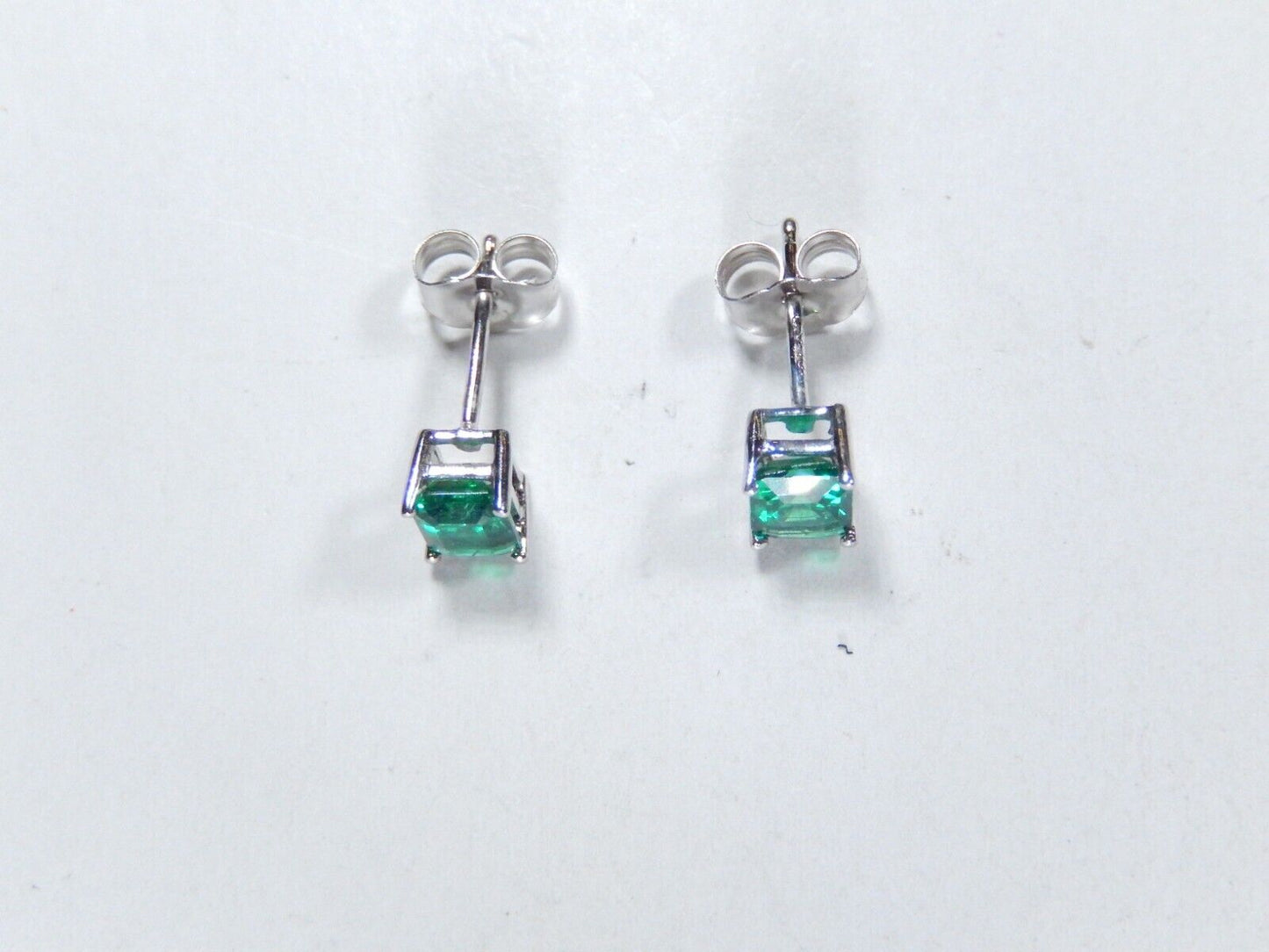 10k White Gold .75 CT TW 5mm x 4mm Lab Created Emerald Earrings Studs