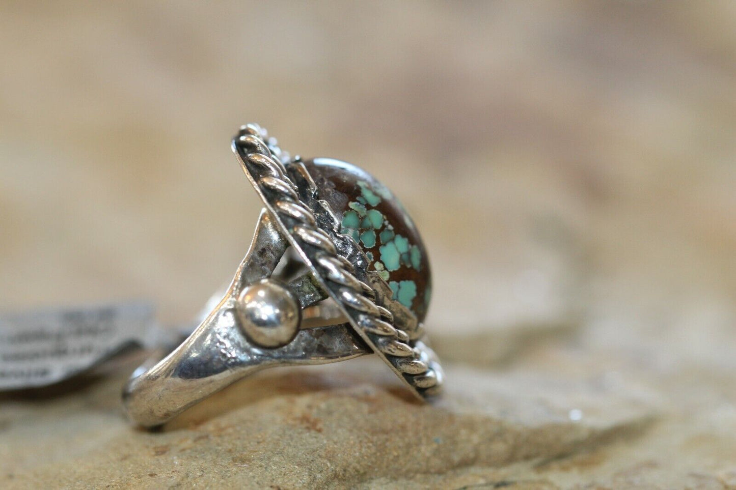 Vintage Native American Turquoise Sterling Silver Ring Signed "GZ" size 7