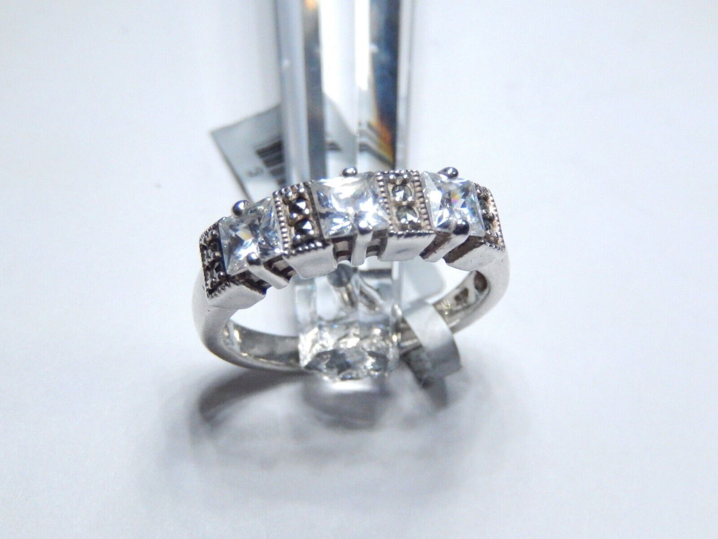 STERLING SILVER 1.25 CT PRINCESS CUT CZ ARTISIAN BEAD BAND 3 STONE RING Sz 6.5