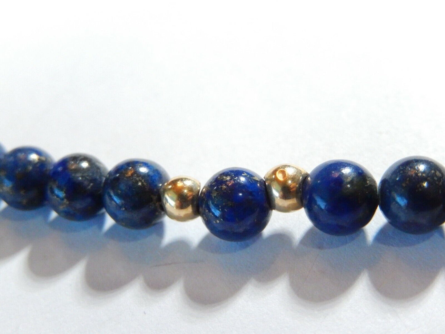 *VINTAGE*  14k Yellow Gold 4mm Bead and 6mm Lapis Bead Necklace 24" long