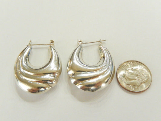 *VINTAGE  Sterling Silver 925  Puffed Hoop Earrings 7.9gms