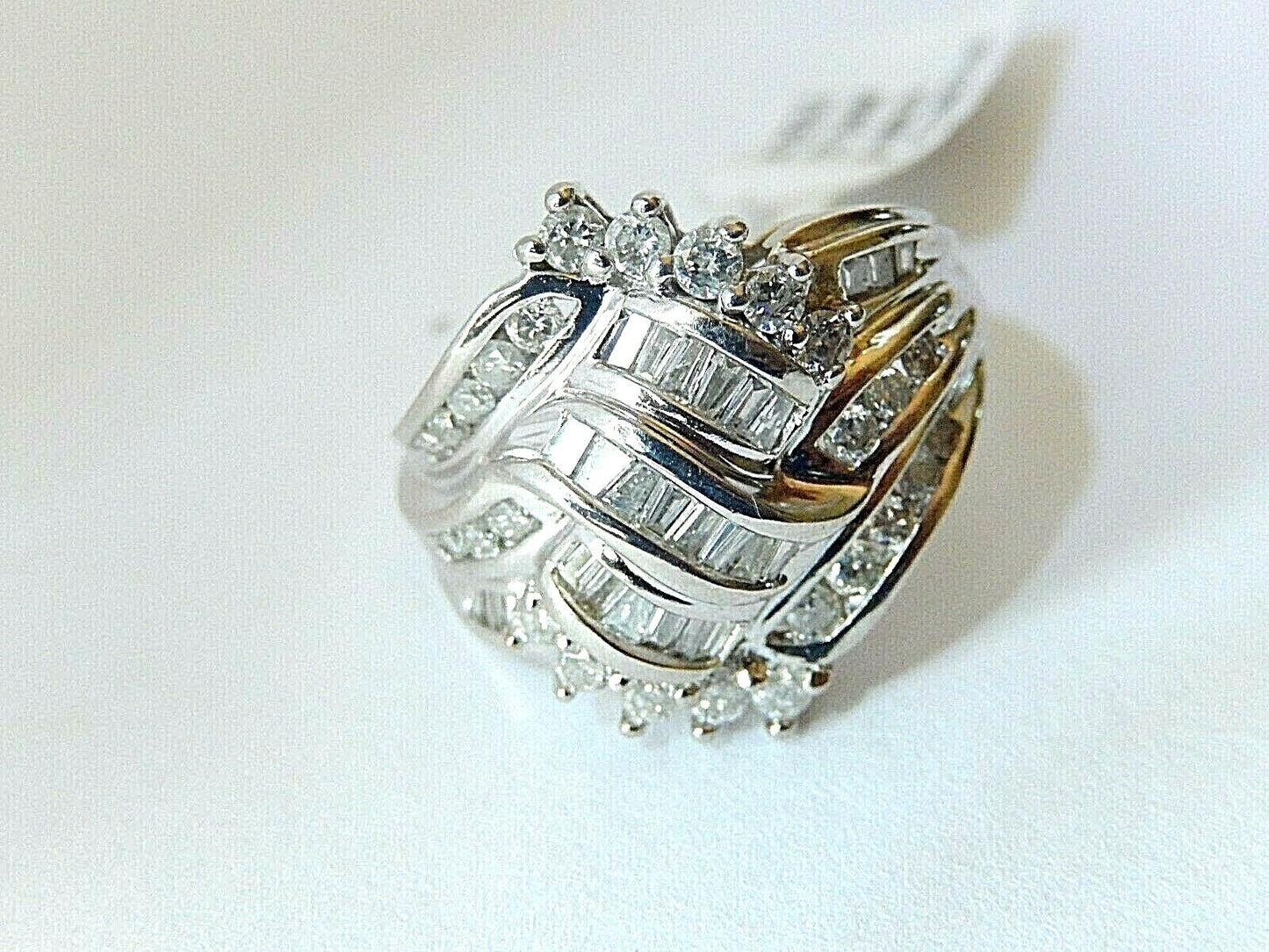1 Ct Natural Round & Baguette Diamond 10k White Gold Dome Band Ring Sz 7.25