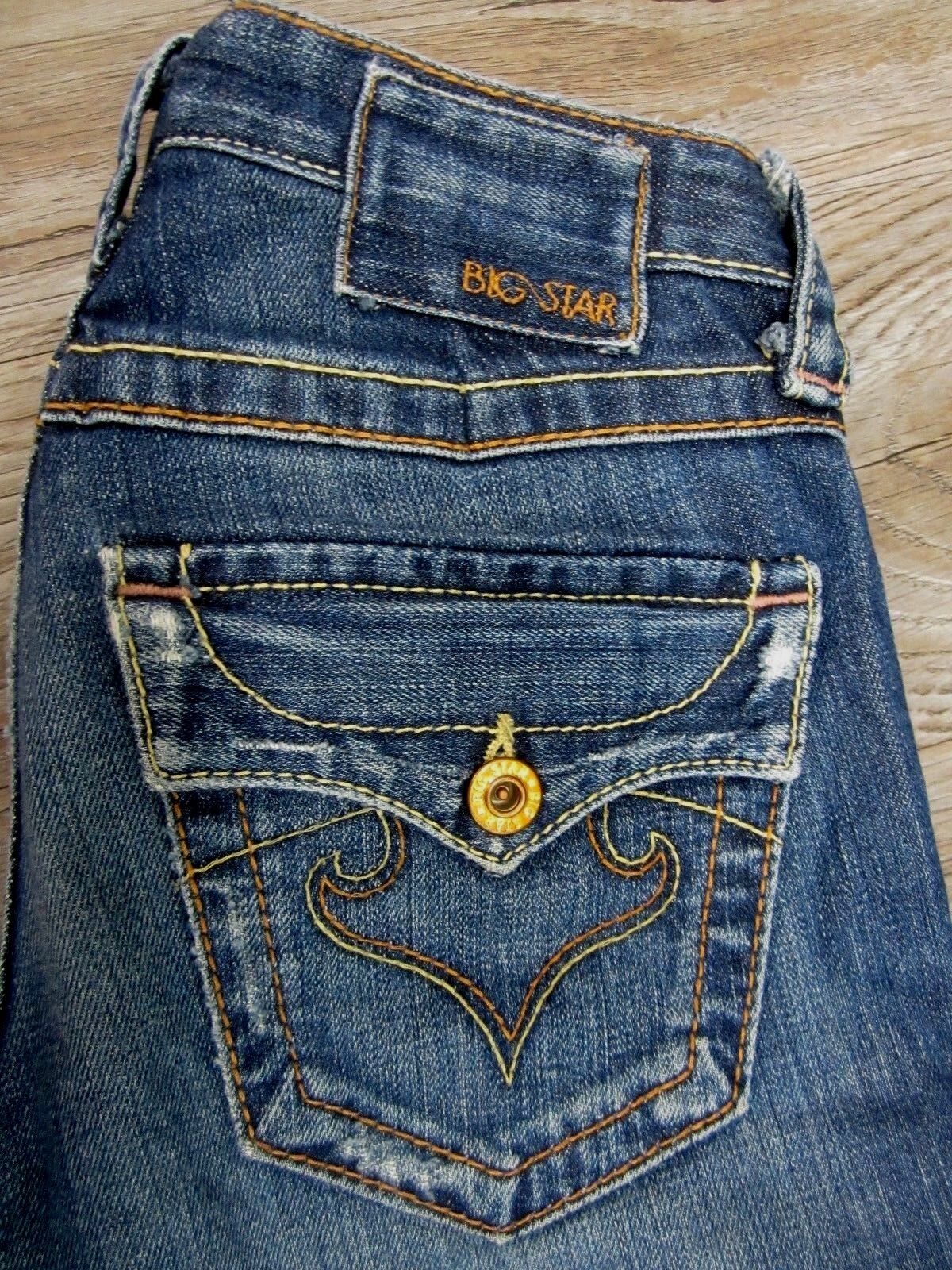 BIG STAR Low Rise Distressed Straight Leg Stretch Jeans Sz 24 W 28 x L 27