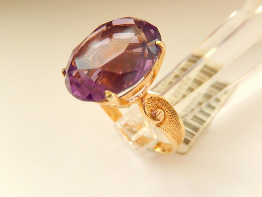 *VINTAGE* 14K Yellow Gold 11.00 CT Oval Natural Amethyst  Ring Size 5.5