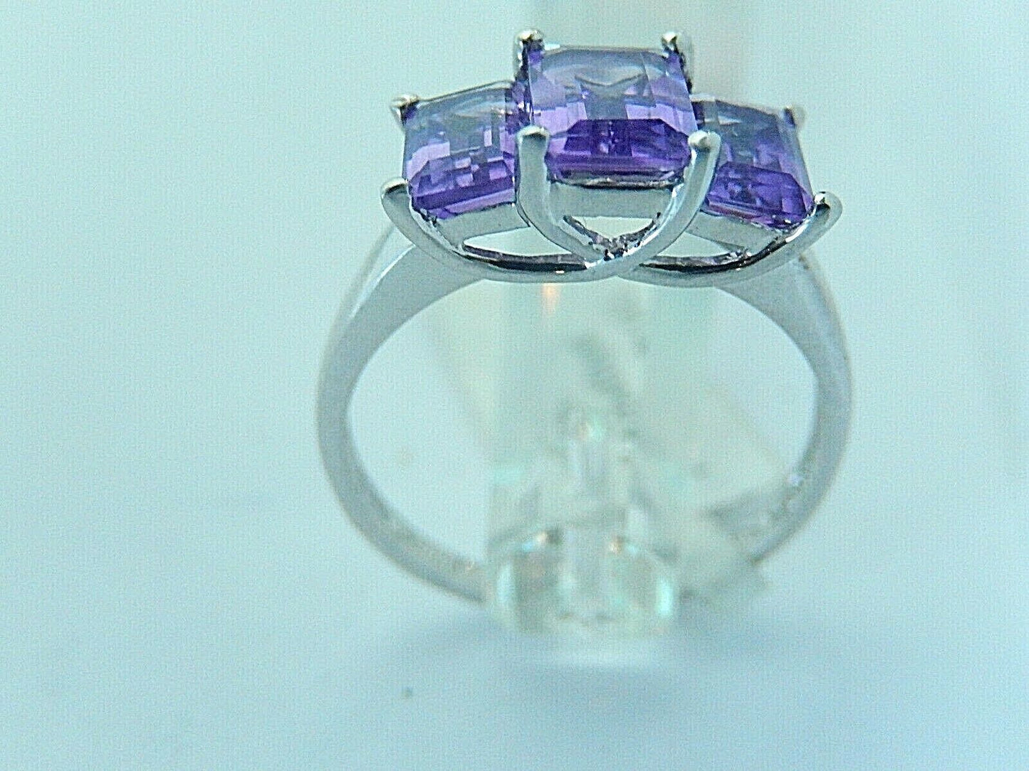 10k White Gold 2.50 Ct Emerald Cut Natural Amethyst 3-Stone Ladies Ring Sz 7.25