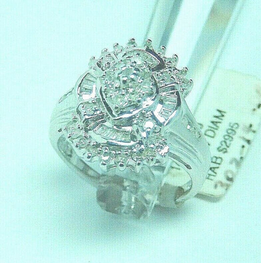 10K White Gold Natural .50CT Diamond Cluster Ladies Designer Style Ring Sz 7.75
