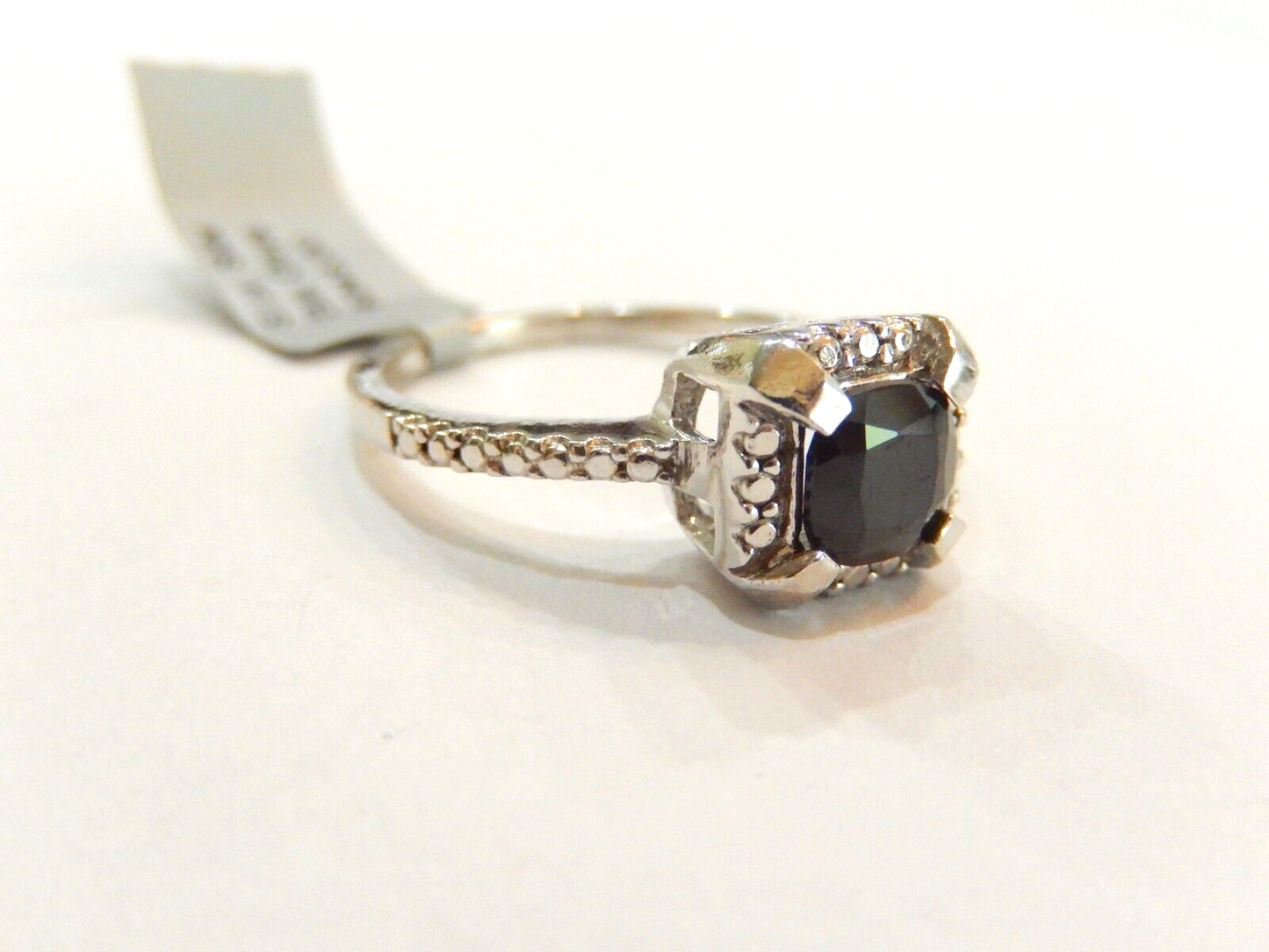 *VINTAGE*  Sterling Silver Cushion Cut Black  Onyx Ring Size 10.25