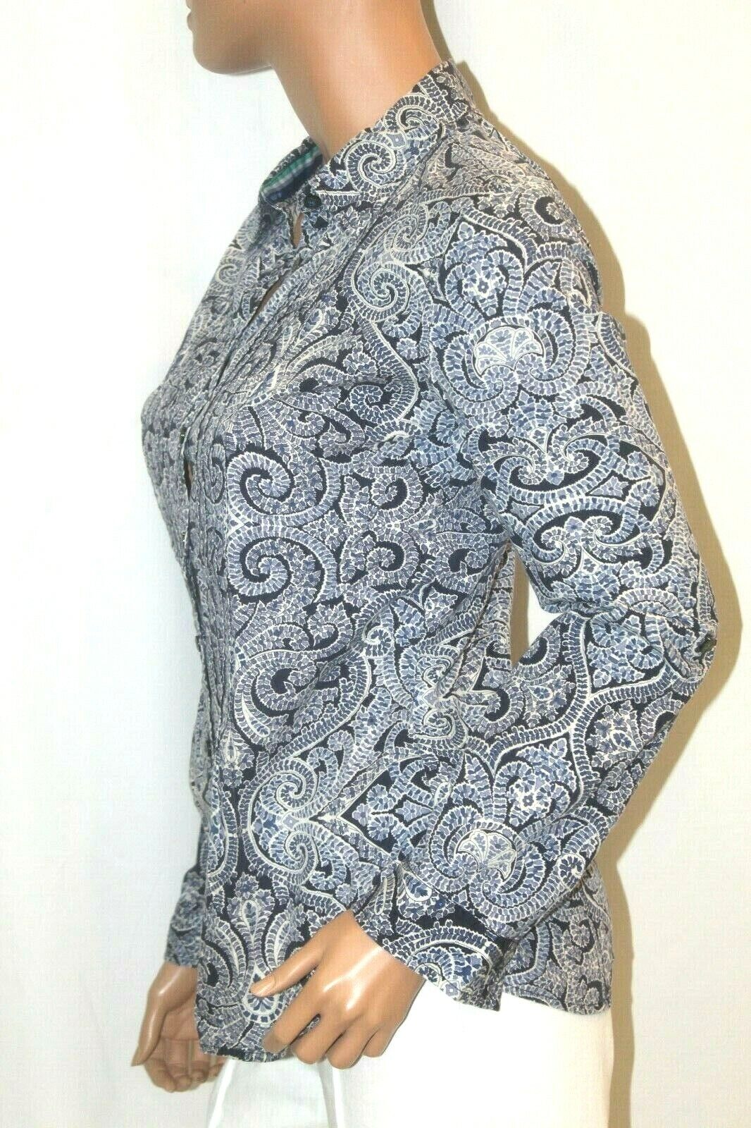 G.H. Bass Co. Blue/White Paisley Button Down Women Long Sleeve Blouse Size Med