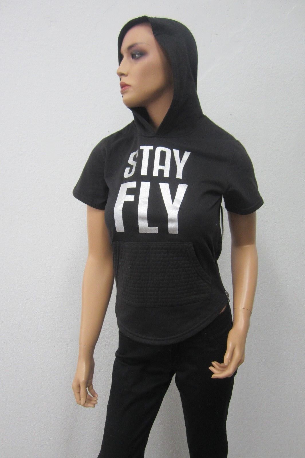 *NWT* Young Rich & Famous Women's Black "STAY FLY" Cotton Hoodie Sz 10