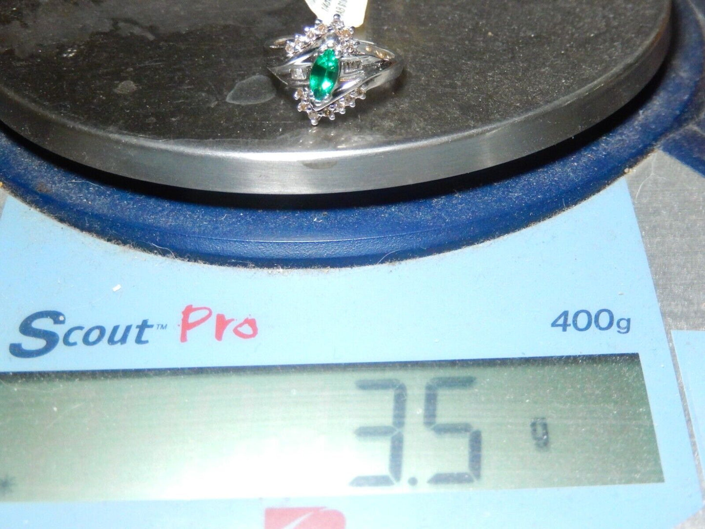 *NWT* 10k White Gold Lab Created Marquise Emerald And Diamond Ring Sz 7