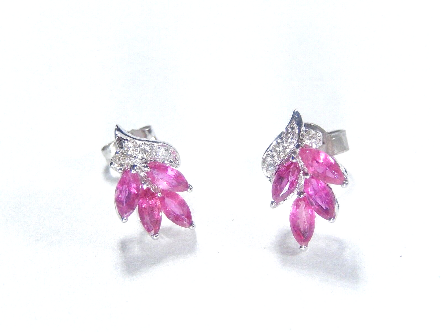 *VINTAGE*  14K White Gold Natural Red Ruby and Diamond  Earrings