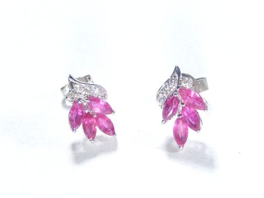 *VINTAGE*  14K White Gold Natural Red Ruby and Diamond  Earrings