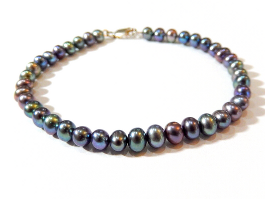 BEAUTIFUL 7.5" Length 5.5mm Tahitian Pearls Ladies Bracelet Sterling Clasp