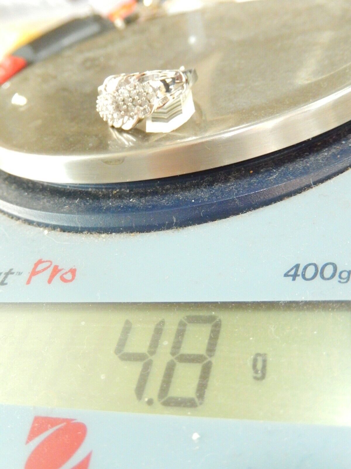 *NWT* 10k White Gold 1.00 CT Rnd/Bag Natural Diamond  Cluster  Ring Size 7.5