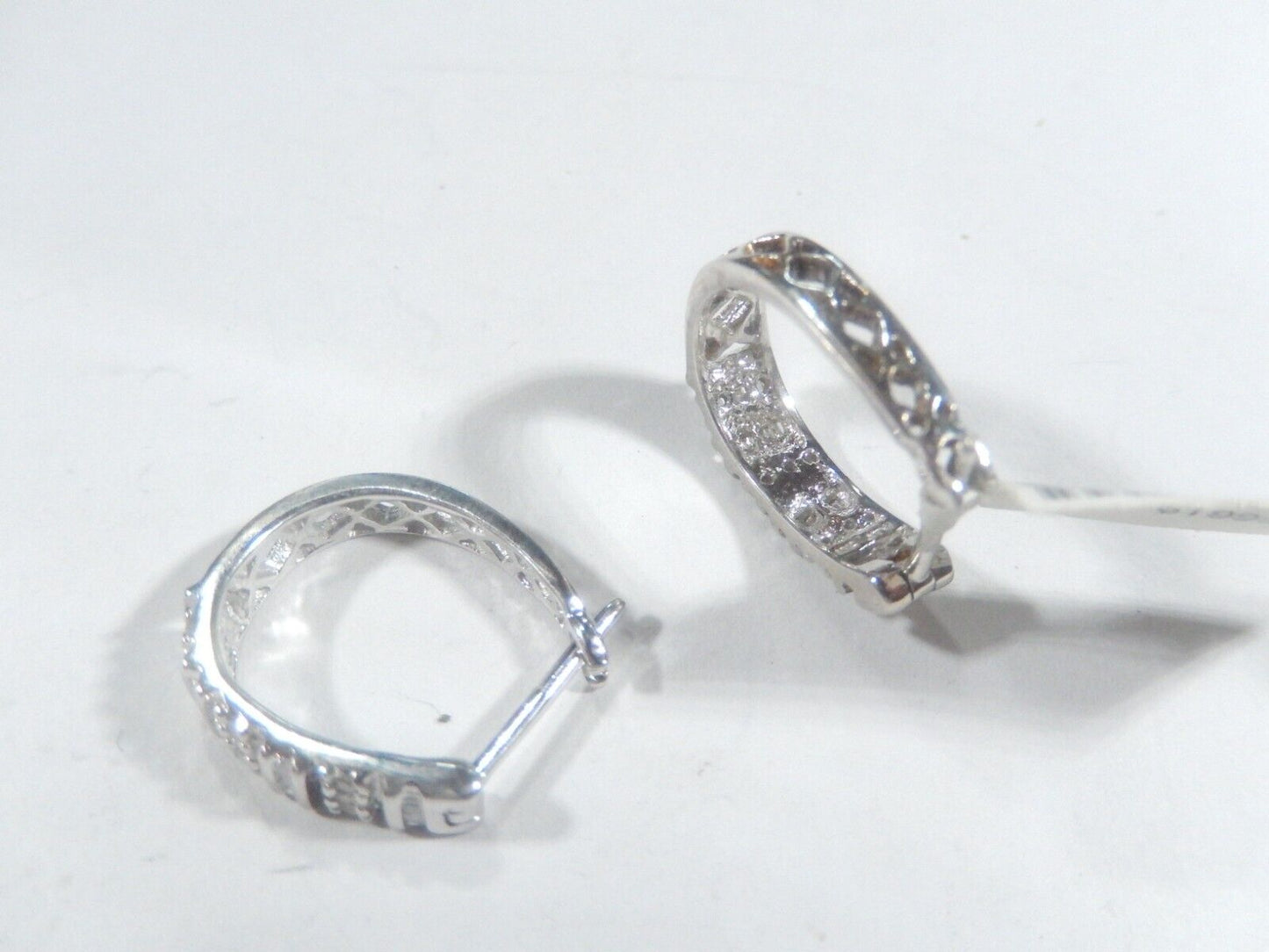 10k White Gold 2/5 CT Natural Diamond 18mm Hoop Earrings Hinged