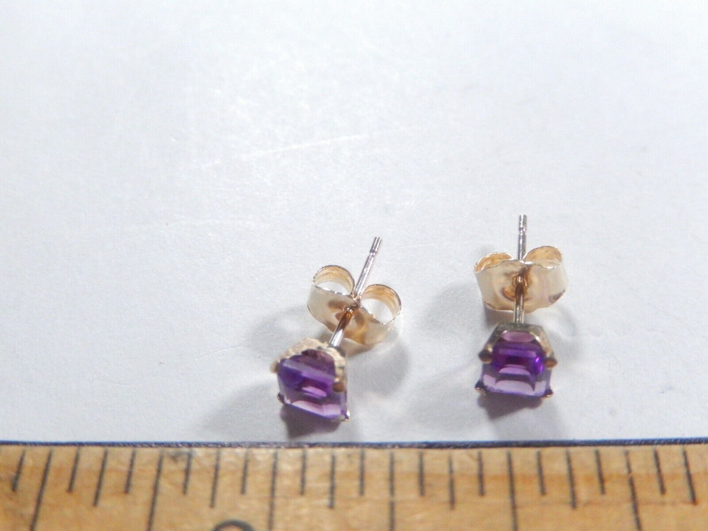 10K Yellow Gold  3/4 CT T.W 4mm Princess Cut  Amethyst Stud Earrings