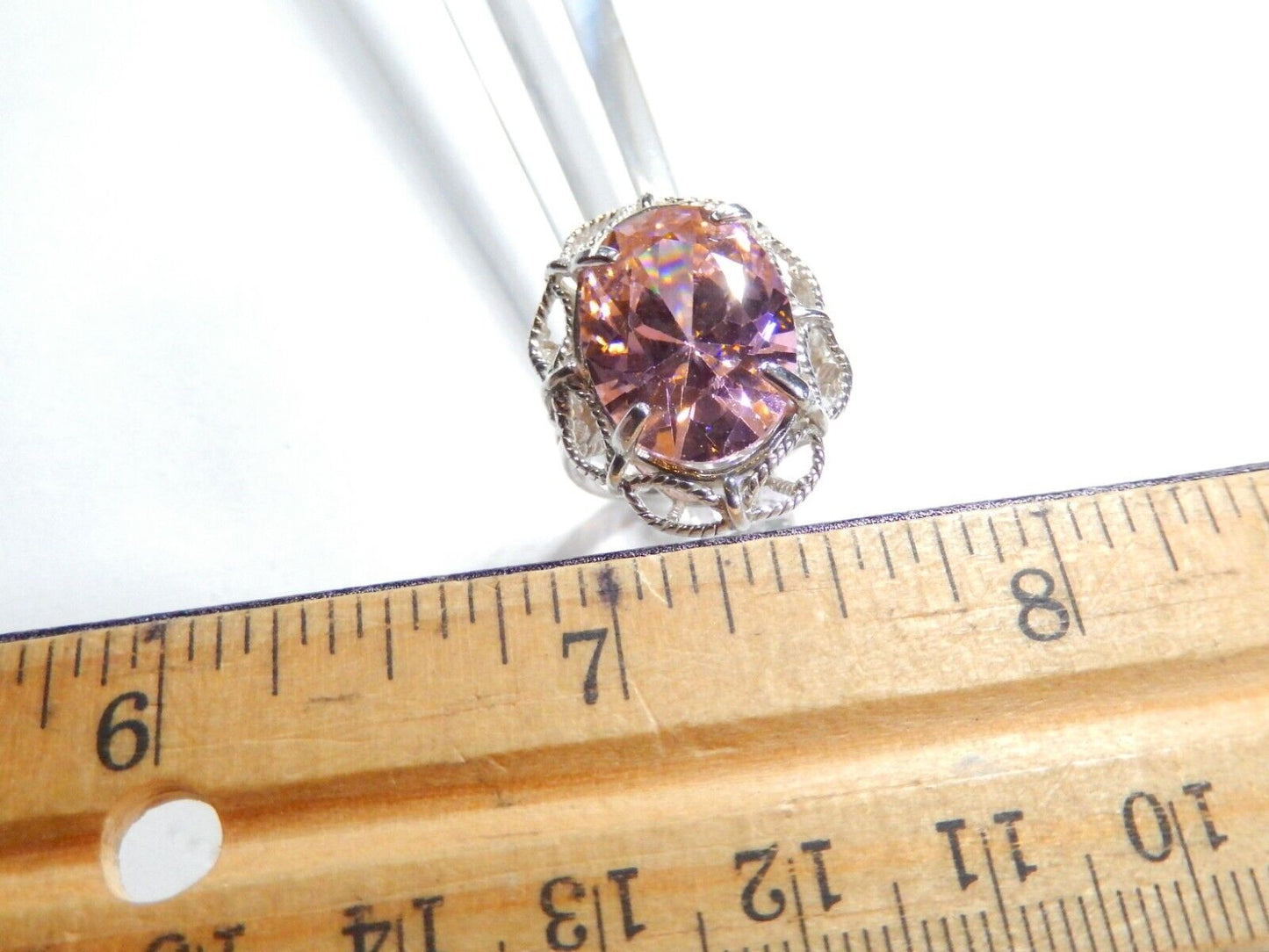 *HUGE  .925 Sterling Silver 20.0 CT Statement Ring Pink CZ Cocktail Ring sz6