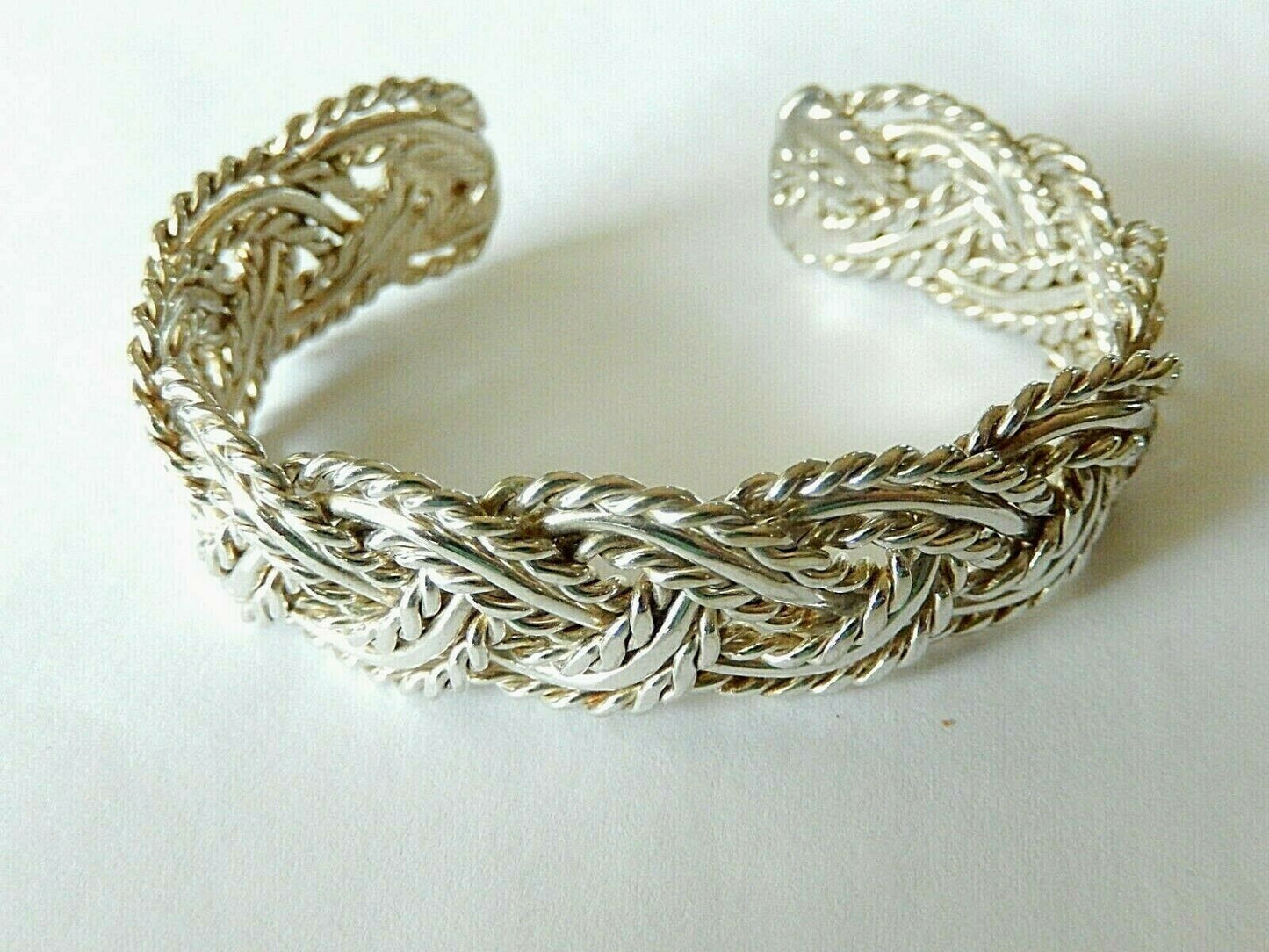 *VINTAGE*  Sterling Silver Handmade 19mm Wide 925 Braided Woven Cuff Bracelet