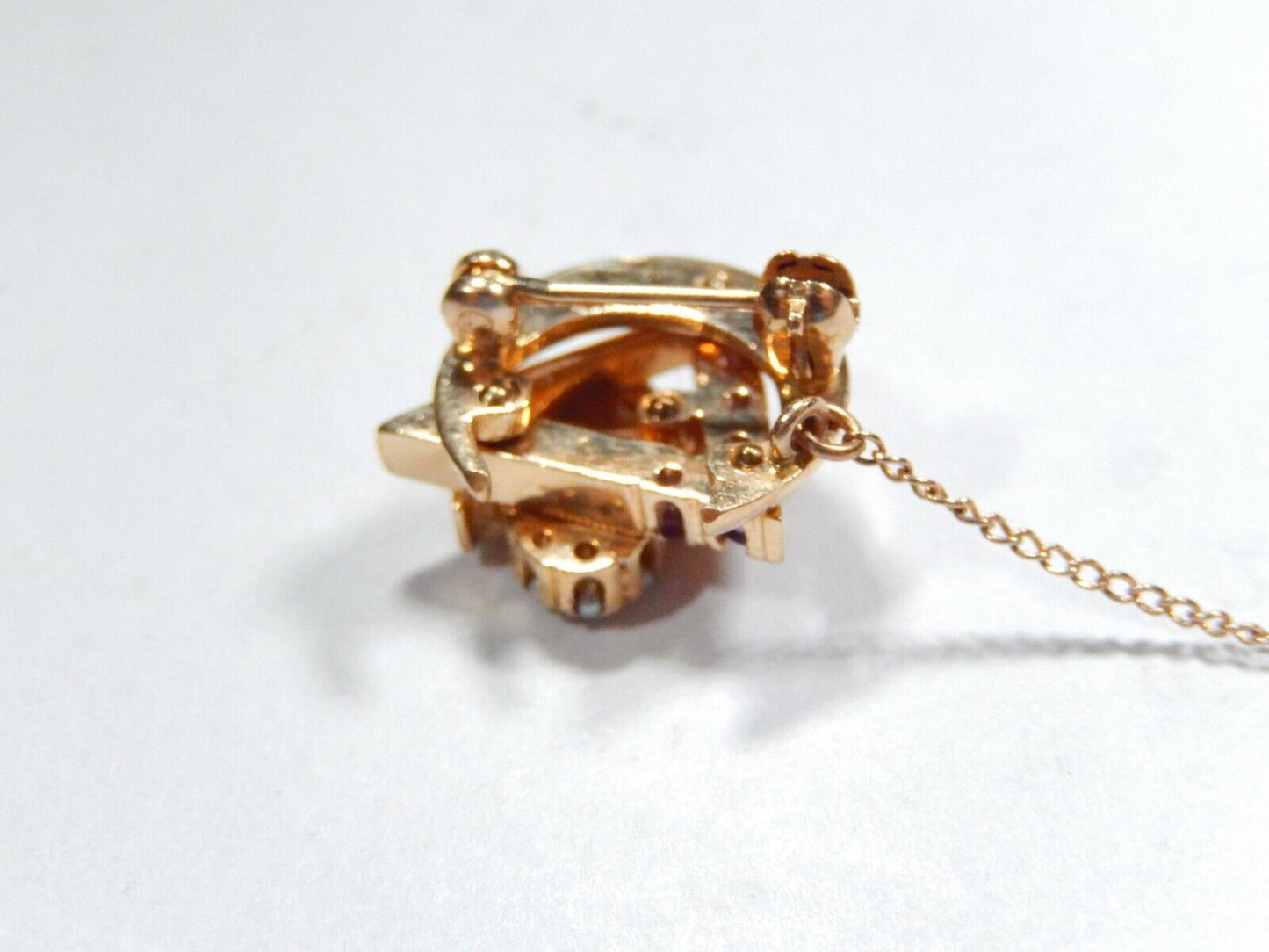 Vintage 10K Solid Yellow Gold Amethyst & Seed Pearls Sorority Pin Brooch