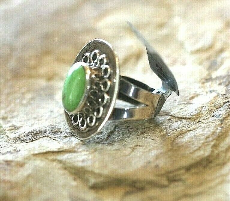 *VINTAGE* Taxco Sterling Silver 925 Mexico Green Turquoise Ring Size 7