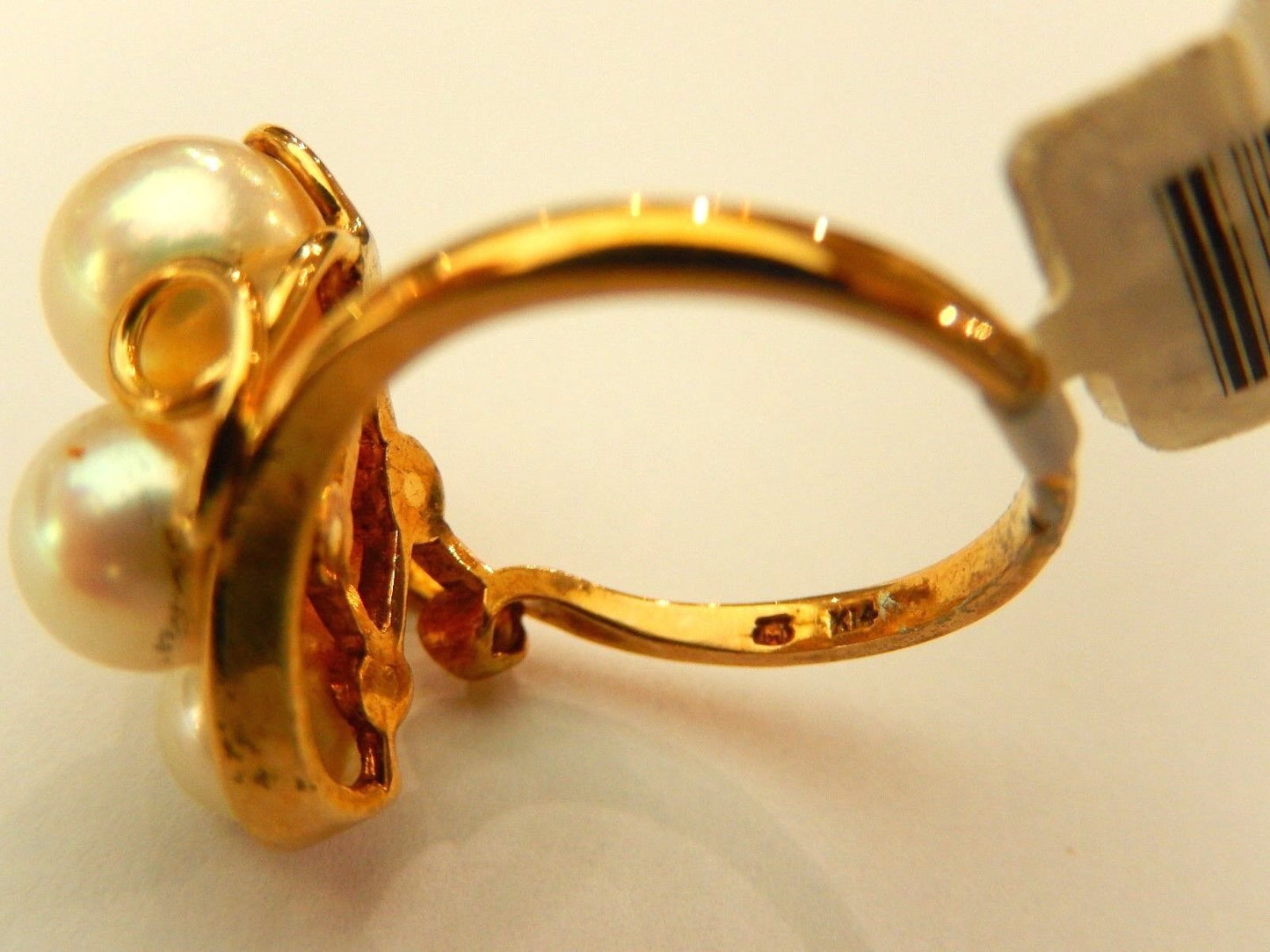 14k Yellow Gold Four Pearl AAA Quality Cluster Ring Size 6 3/4