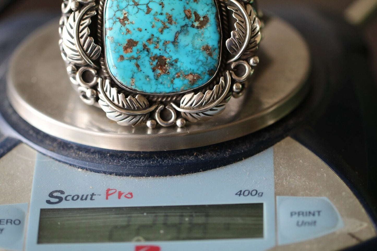 NAVAJO SIGNED FG 925 SILVER HUGE TURQUOISE HEAVY 224 GR CEREMONIAL CUFF BRACELET