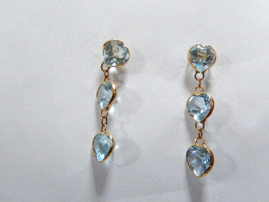 *NWT*  18K Yellow Gold 3.00 CT Round Cut Blue Topaz  Drop & Dangle Earrings