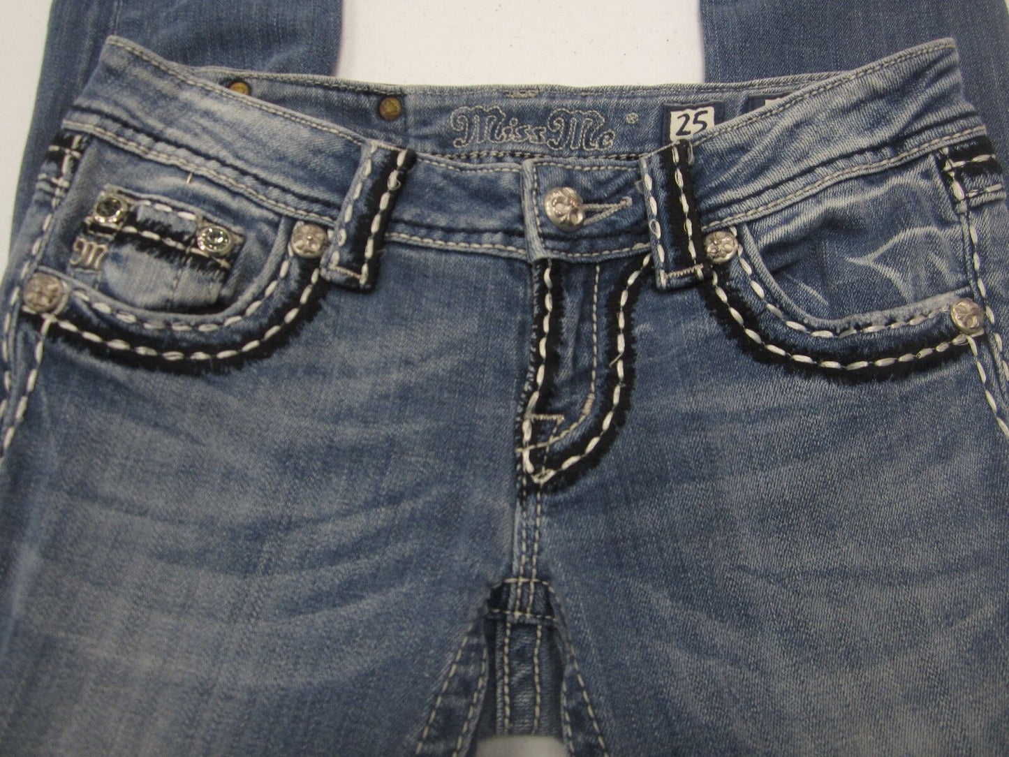 Miss Me Skinny Blue Jeans JE1052SR Embroidered Bejewelled Thick Stitch Sz 25x31