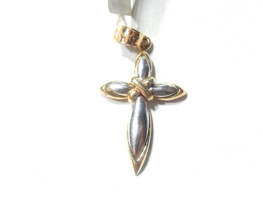 *VINTAGE*  14K Two-Tone Gold Polished Cross Pendant 1.25" Tall