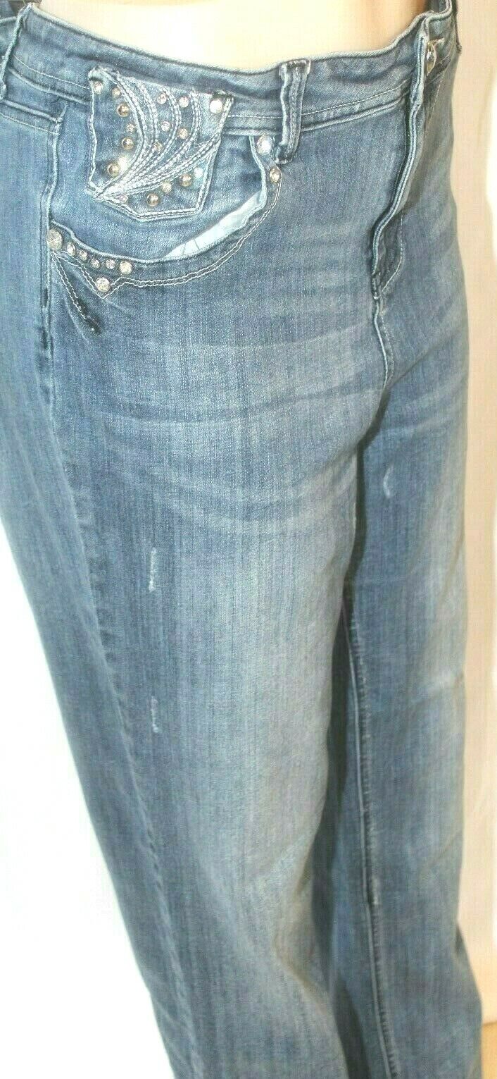 Grace In LA Jeans Womens Blue Bootcut Mid Wash Embellished Stretch Sz 3XL