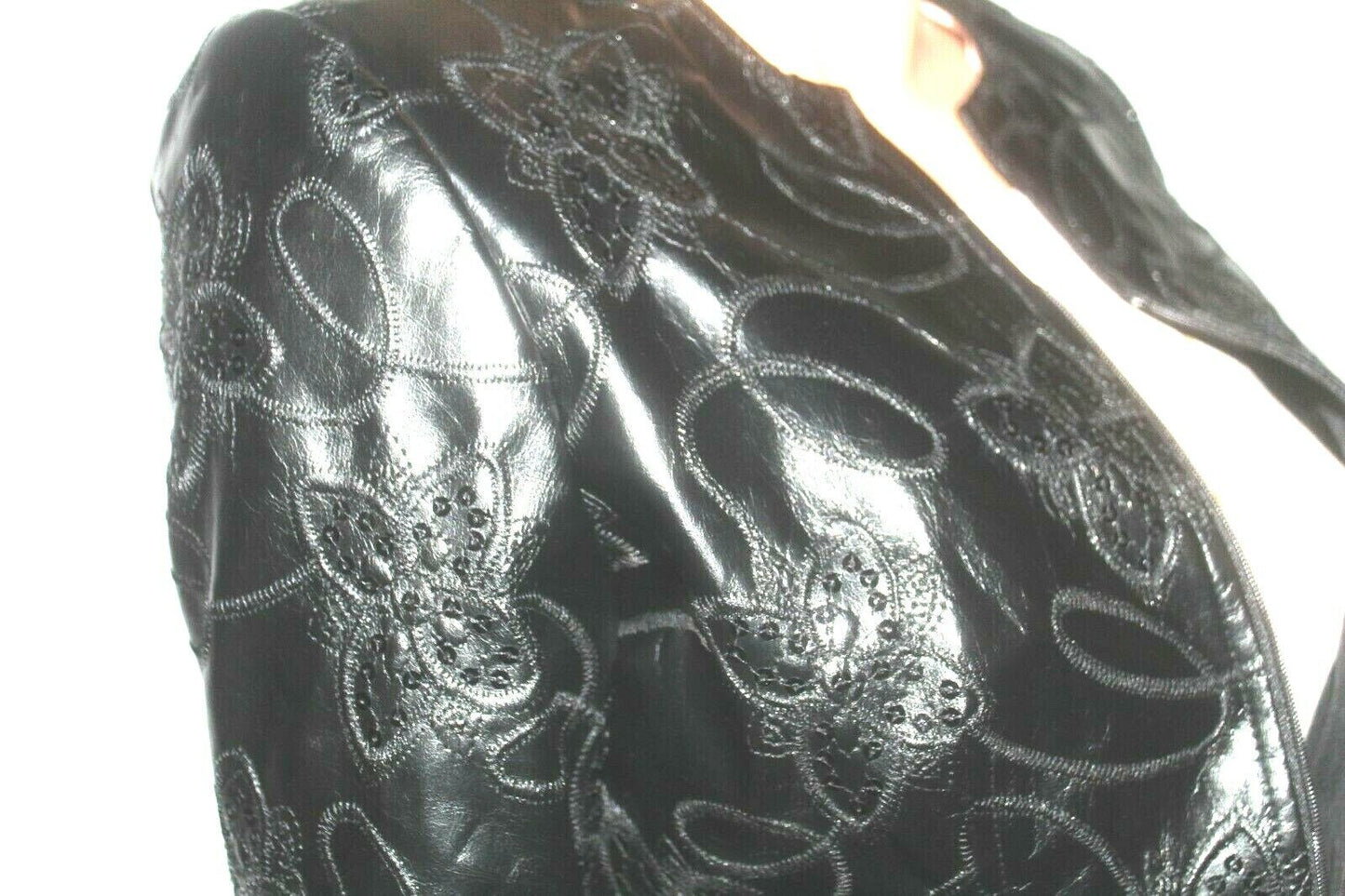 *MINT* Joseph Ribkoff Sequin Black Zip-Up Faux Leather Short Jacket UK sz 4