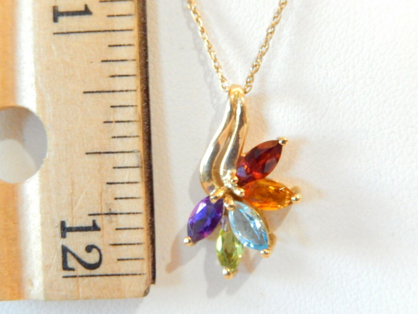 *VINTAGE* 10k Yellow Gold Multi Gem Free Form Cluster Pendant w/14K 18" Chain